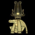 Animation color portrait Ancient Egyptian god Sobek. Deity with a crocodile`s head. Profile view.