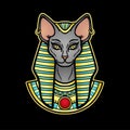 Animation color portrait Ancient Egyptian goddess Bastet Bast.with cat head.