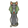 Animation color portrait Ancient Egyptian goddess Bastet Bast in the royal headdress. Sacred cat.