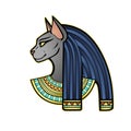 Animation color portrait Ancient Egyptian goddess Bastet Bast. Sacred woman cat.