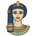 Animation color portrait of beautiful Egyptian woman in ancient hairstyle. Queen or princess Goddess. Royalty Free Stock Photo