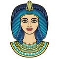 Animation color portrait of beautiful Egyptian woman in ancient hairstyle. Queen or princess Goddess.Animation color portrait of b Royalty Free Stock Photo