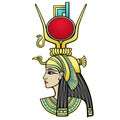 Animation color portrait of beautiful Egyptian woman. Goddess Isis.