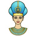 Animation color portrait of beautiful Egyptian woman in the military crown. Queen or princess Goddess. Royalty Free Stock Photo