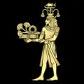 Animation color portrait: Egyptian God Hapi presents river gifts - papyrus flowers. God of fertility, of water, of Nile River.