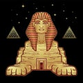 Animation color portrait: Egyptian sphinx body of a lion and the head of a man. Pyramid symbols. Egypt history. Royalty Free Stock Photo