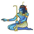 Animation color portrait sitting Egyptian God Hapi. God of fertility, of water, of Nile River.