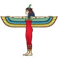 Animation color portrait: winged goddess of justice Maat. Full growth.