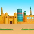 Animation colorful landscape: Ancient palace, towers, minaret.