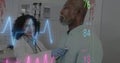 Animation of colourful cardiographs over diverse patient and doctor treating