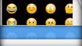 Animation of different emojis icons over moving lines on wite background