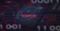 Animation of digital virus warning with red circuitry and binary code background