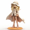 Realistic 3d Render Of Charlotte, A Female Anime Figurine With White Hat And Coat