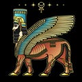 Animation drawing: image of the Assyrian mythical deity Shedu: a winged bull with head of person.