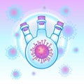 Animation drawing: medical flask with a virus inside.