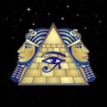 Animation drawing: symbol of Egyptian pyramid, eye of Horus, profile of the pharaoh.