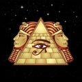 Animation drawing: symbol of Egyptian pyramid, eye of Horus, profile of the pharaoh.