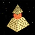 Animation drawing: symbol of Egyptian pyramid with a separate vertex and burning ball inside.