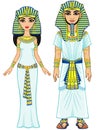 Animation Egyptian imperial family in ancient clothes. Full growth.