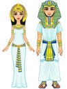 Animation Egyptian imperial family in ancient clothes. Full growth.