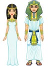 Animation Egyptian imperial family in ancient clothes.