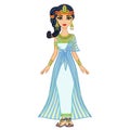 Animation Egyptian princess in ancient clothes and gold jewelry. Hair locon of youth. Royalty Free Stock Photo