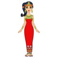 Animation Egyptian princess in ancient clothes and gold jewelry. Hair locon of youth.