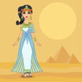 Animation Egyptian princess in ancient clothes and gold jewelry. Hair locon of youth.