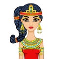 Animation Egyptian princess in ancient clothes and gold jewelry. Hair locon of youth. Royalty Free Stock Photo