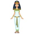 Animation Egyptian princess in ancient clothes and gold jewelry. Queen, goddess, princess. Royalty Free Stock Photo