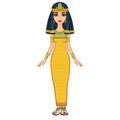 Animation Egyptian princess in ancient clothes and gold jewelry. Queen, goddess, princess. Royalty Free Stock Photo