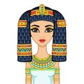 Animation Egyptian princess in ancient clothes and wig, gold jewelry. Royalty Free Stock Photo