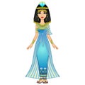 Animation Egyptian princess in ancient clothes and wig, gold jewelry.Animation portrait Egyptian girl in ancient clothes with a p