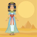 Animation Egyptian princess in ancient clothes and wig, gold jewelry. Royalty Free Stock Photo