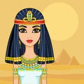 Animation Egyptian princess in ancient clothes and wig, gold jewelry. Queen, goddess, princess. Royalty Free Stock Photo