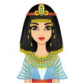 Animation Egyptian princess in ancient clothes and wig, gold jewelry.