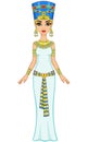 Animation Egyptian princess in gold jewelry. Queen Nefertiti. Full growth.