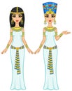 Animation Egyptian princesses in different poses. Full growth. The vector illustration isolated on a white background.