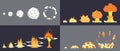 Animation of explosion effect in cartoon comic style. Cartoon explosion effect with smoke for game. Sprite sheet for