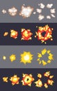 Animation of explosion effect in cartoon comic style. Cartoon explosion effect with smoke for game. Sprite sheet for