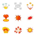 Animation explosion icons set, cartoon style