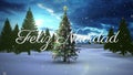 Animation of felix navidad christmas greetings over christmas tree