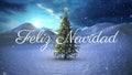 Animation of felix navidad christmas greetings over christmas tree