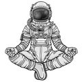 Animation figure of the astronaut sitting in a Buddha pose.