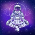 Animation figure of the astronaut sitting in Buddha pose. Meditation in space.