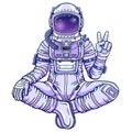 Animation figure of the astronaut sitting in Buddha pose. Meditation in space.