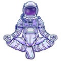 Animation figure of the astronaut sitting in Buddha pose. Meditation in space.