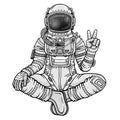 Animation figure of the astronaut sitting in a Buddha pose.