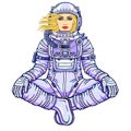 Animation figure of the woman astronaut sitting in a Buddha pose. Royalty Free Stock Photo