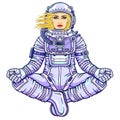 Animation figure of the woman astronaut sitting in a Buddha pose. Royalty Free Stock Photo